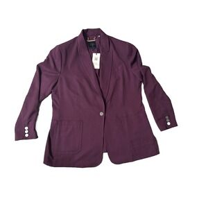 Ted Baker Blazer Women XL Size 5 Purple Wine Red Kclara Relax Fit Patch Jacket